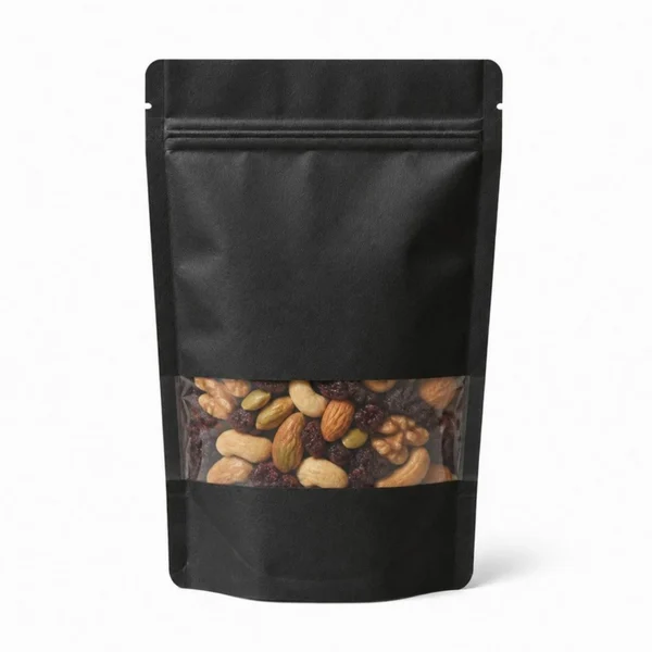 Siyah Kraft Pencereli Kilitli Doypack 11x18,5 cm