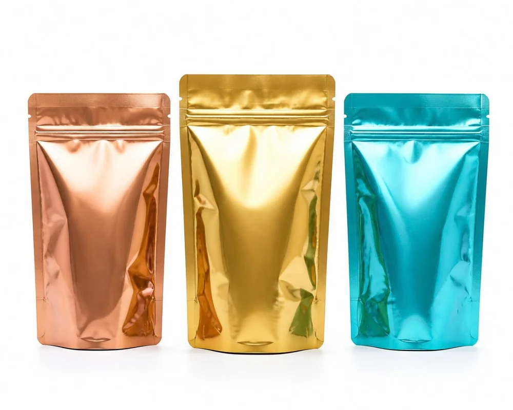 Rose gold, gold ve turkuaz metalize doypack